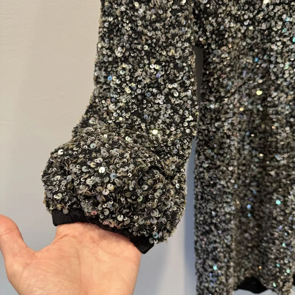 NWOT Retrofete Dress Full Sequin Summer Party Black Long Sleeve Women sz Large - Picture 5 of 12